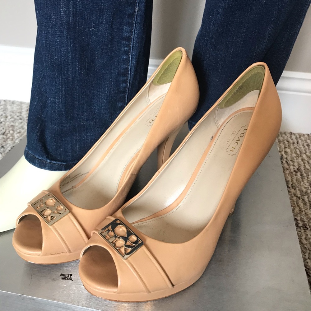 Coach Heels Nude with Gold Accents Size 9.5